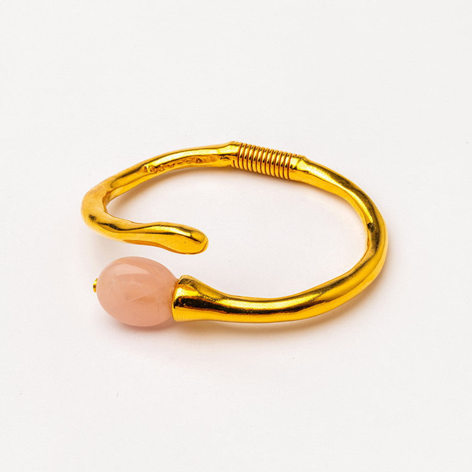 velatti gold plated spring hinge cuff with rose quartz