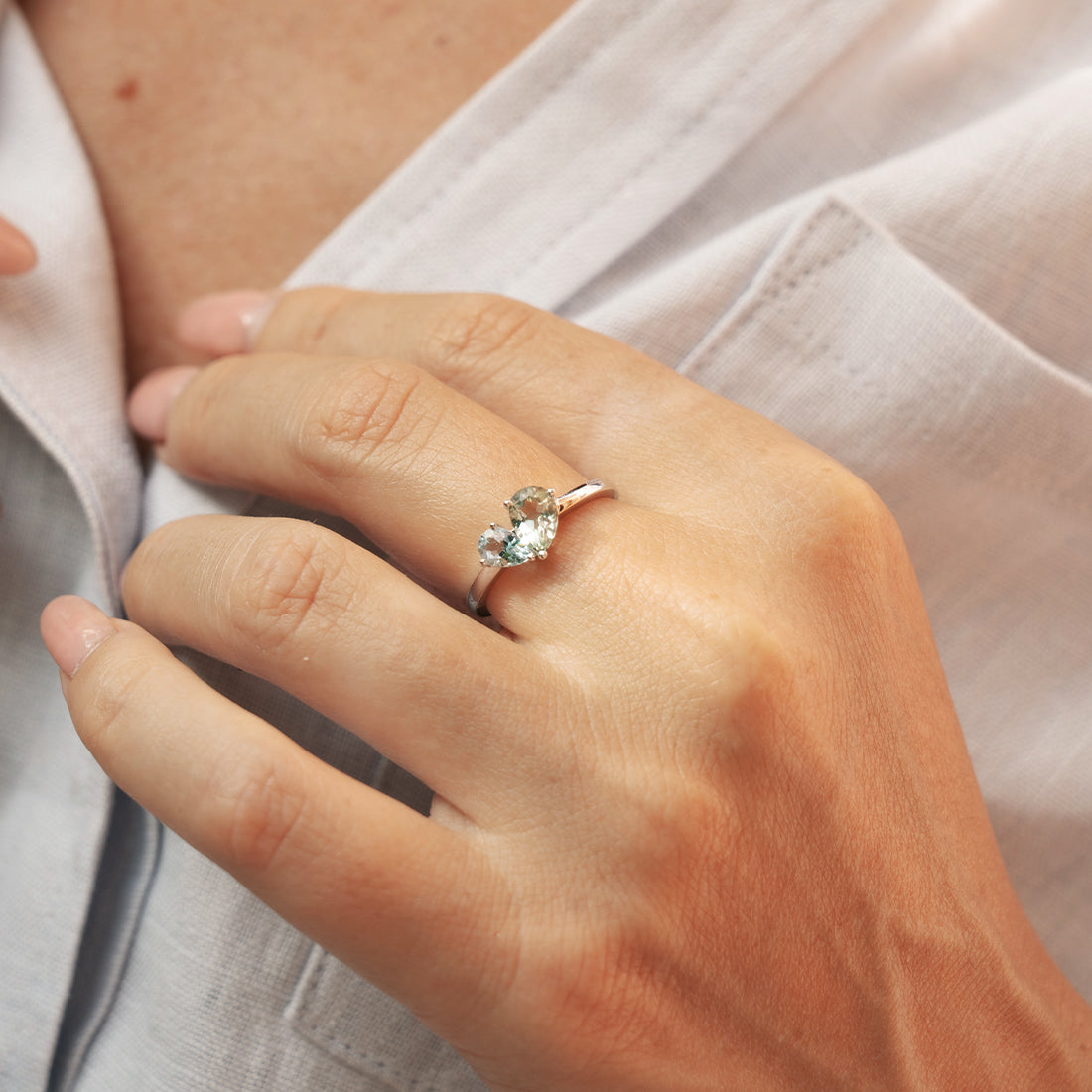 Merge Ring with Aquamarine & Green Amethyst