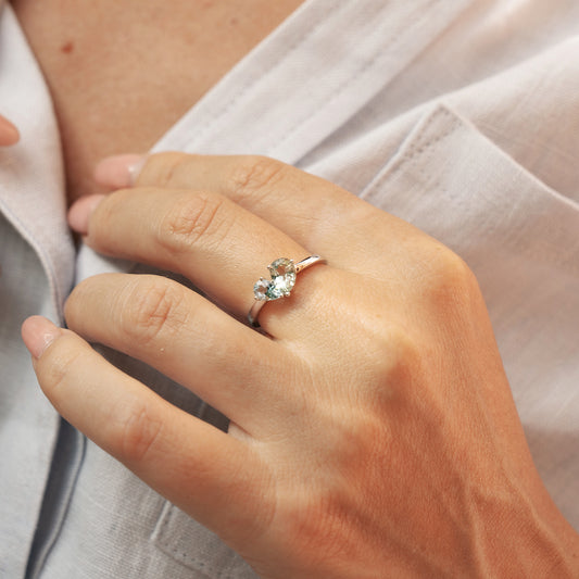 Merge Ring with Aquamarine & Green Amethyst