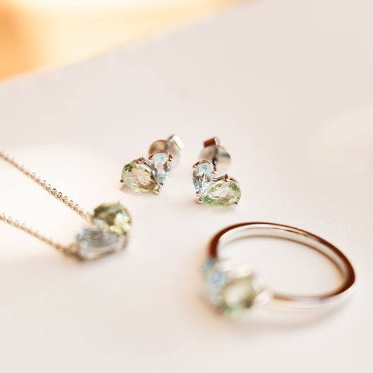 Merge Earrings with Aquamarine & Green Amethyst