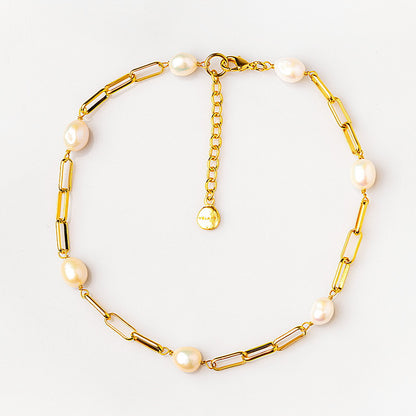 Velatti Short Link Chain with Freshwater Pearls