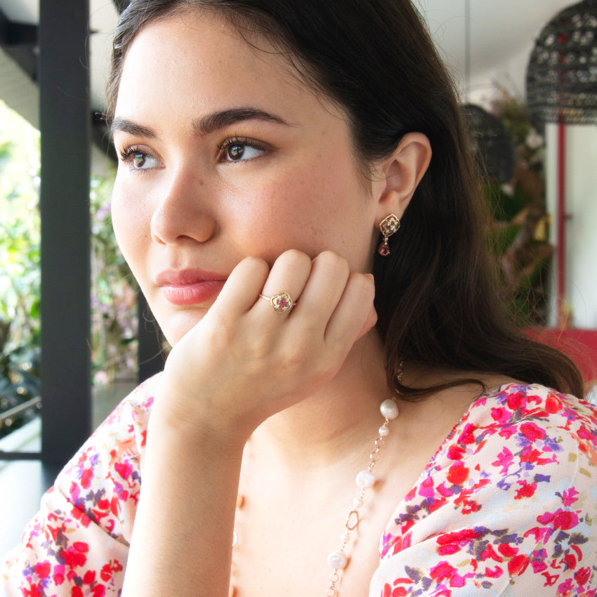 Peranakan Sparkle Ring with Pink Tourmaline and Diamonds