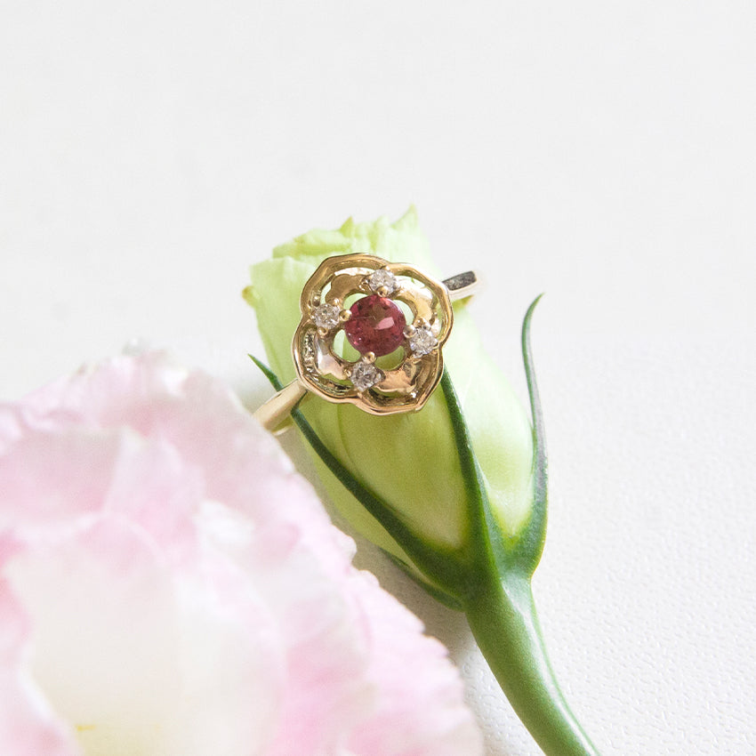 Peranakan Sparkle Ring with Pink Tourmaline and Diamonds