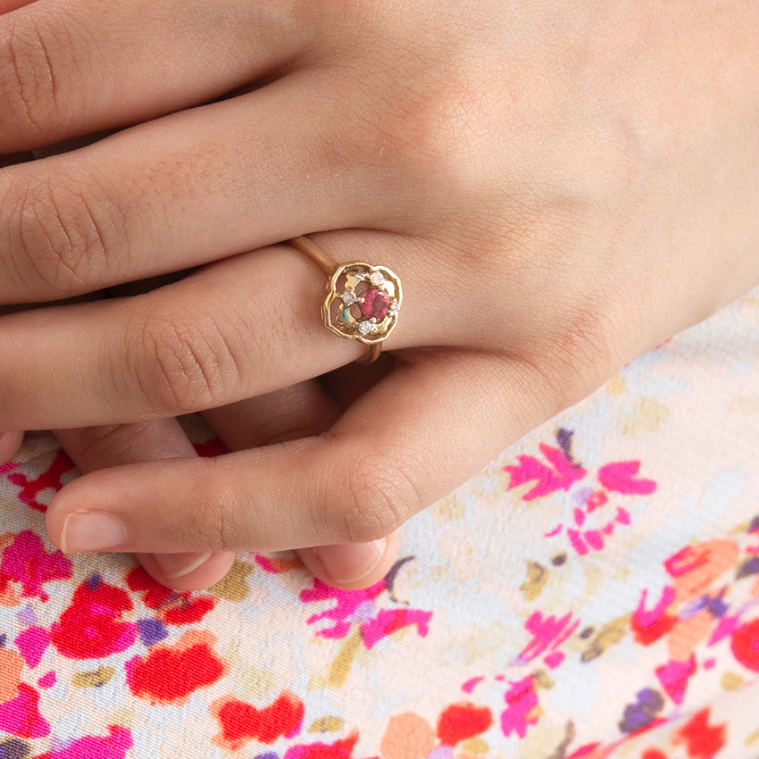 Peranakan Sparkle Ring with Pink Tourmaline and Diamonds