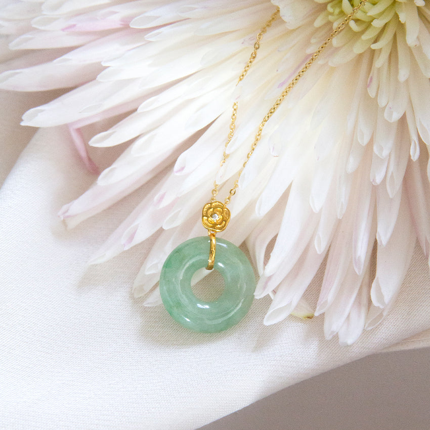 Flower Diamond with Jade Donut Pendant