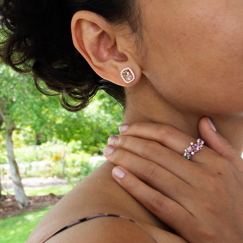 Pink Tourmaline 14k Gold Earrings with Diamond Halo