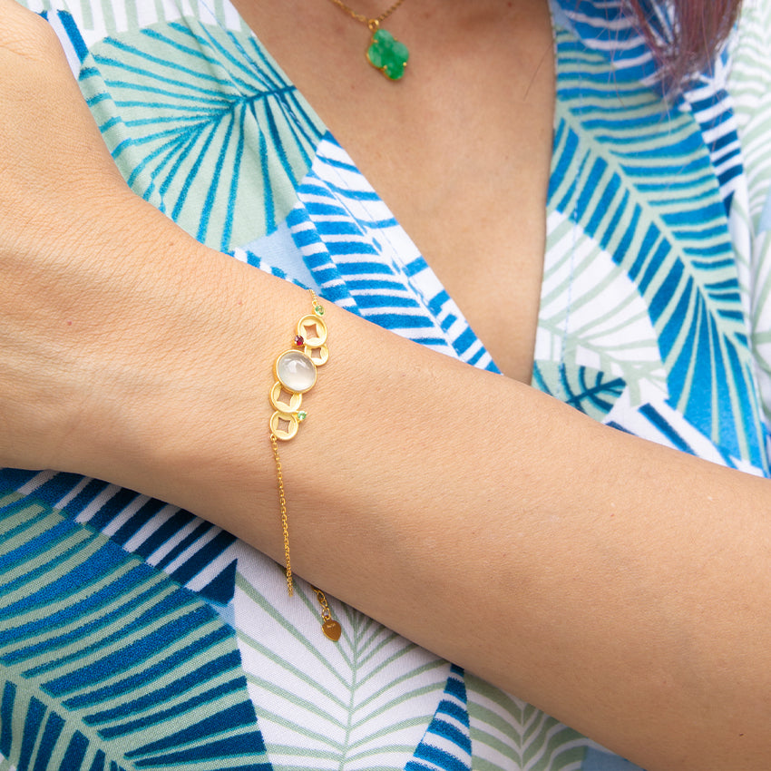 Lucky Coin Jade 18k Gold Bracelet with Ruby & Tsavorites