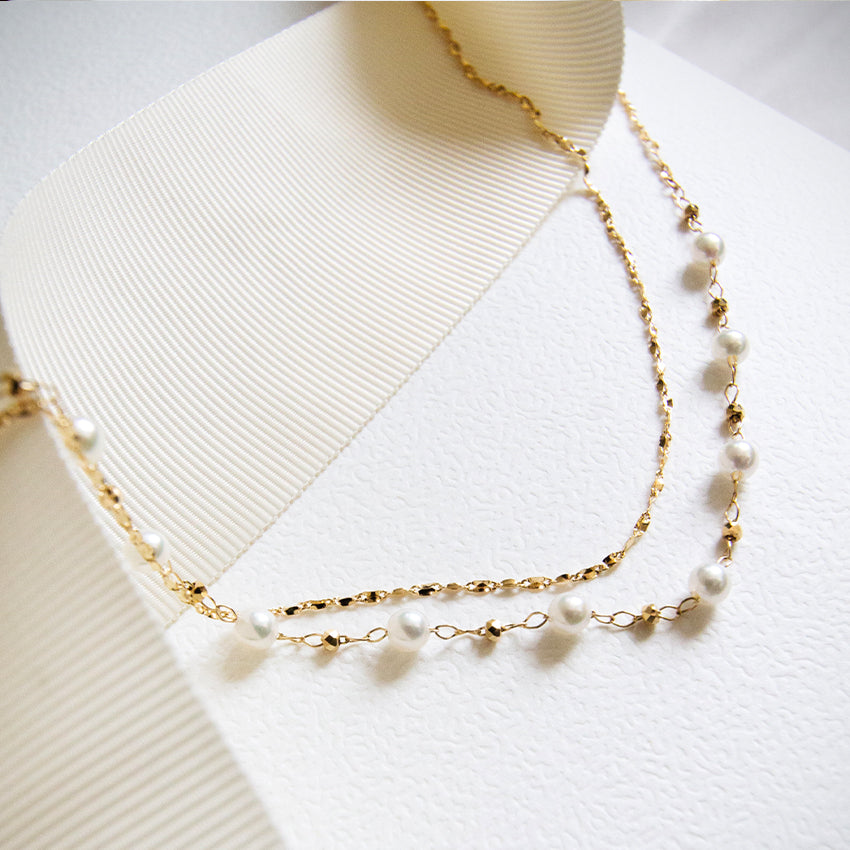 Double Strand Akoya Pearl 18k Gold Necklace