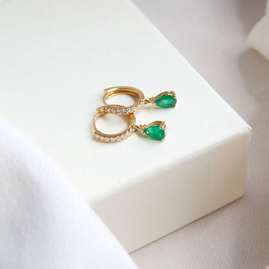 Emerald & Diamond 18k Gold Hoops