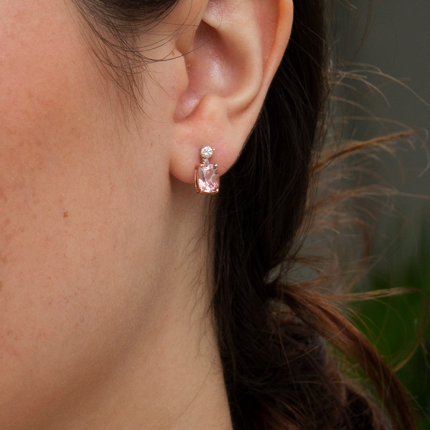 Ginkgo Leaf Three Ways Earrings with Pink Tourmaline and Diamonds