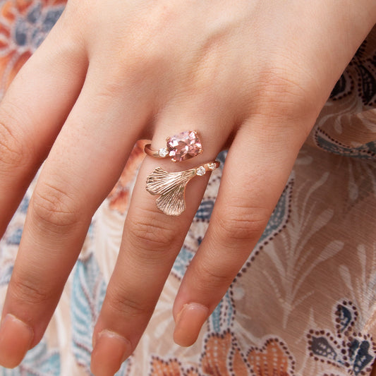Ginkgo Twist Ring with Pink Tourmaline and Diamonds