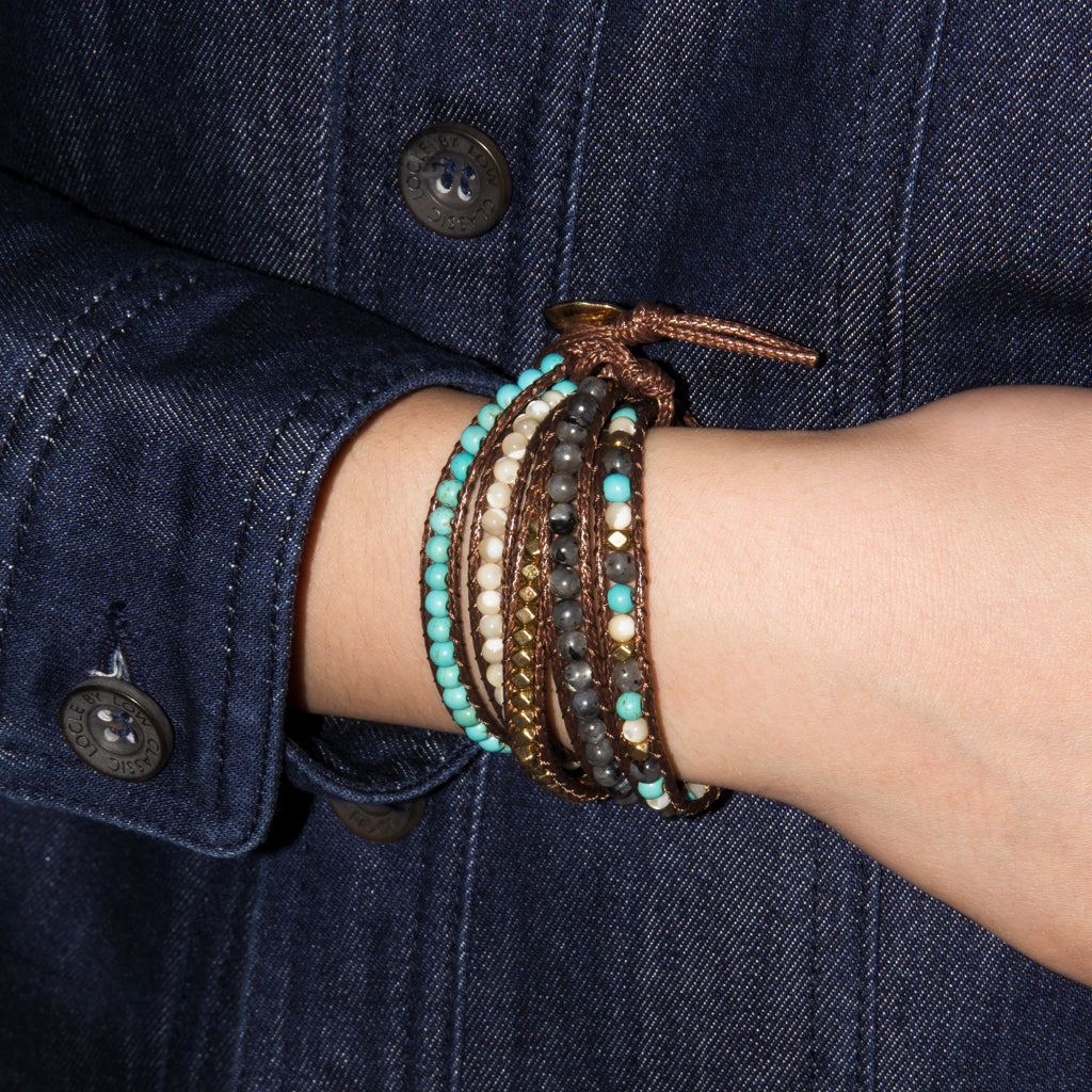 boho layered bracelet with round beads