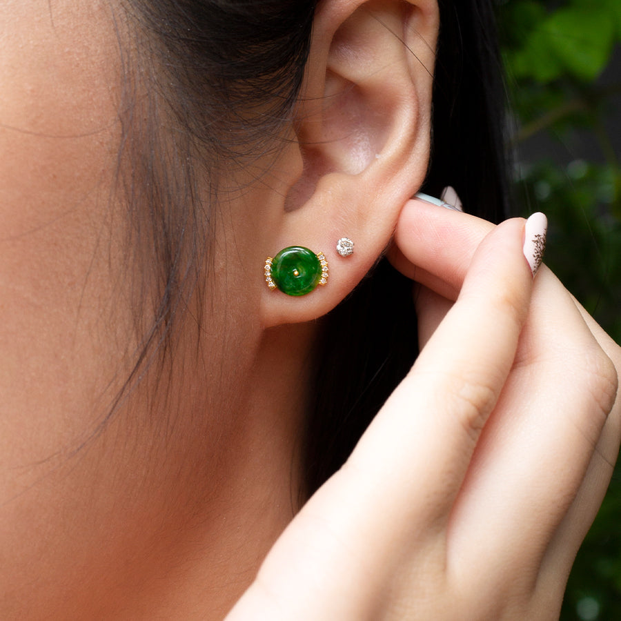 Jade Donut and Diamond 18K Gold Studs