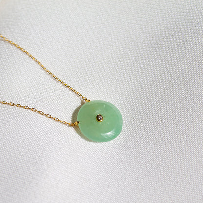 Single Diamond with Jade Donut Necklace