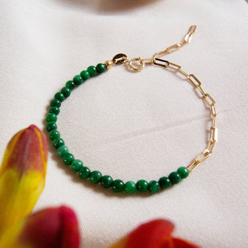 Jade Link Chain 18k Gold Bracelet