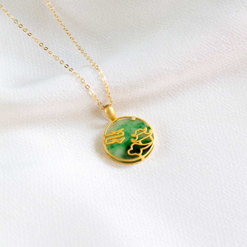 (PRE-ORDER) Clouds in the Moon Pavilion Jade 18k Gold Pendant with Chain