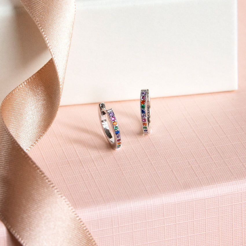 Rainbow Cubic Zirconia Huggies