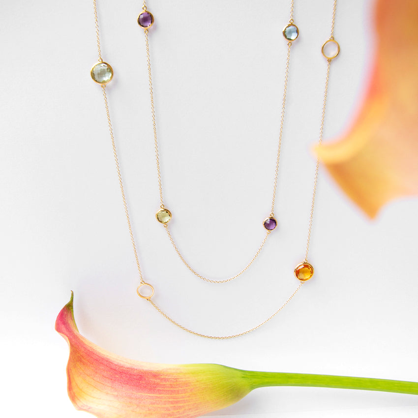 Mixed Gems and Circle 18k Gold Necklace