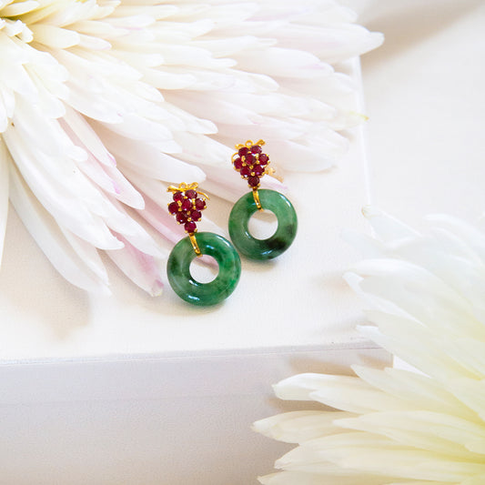 Ruby Bouquet & Jade Donut 18k Gold Earrings