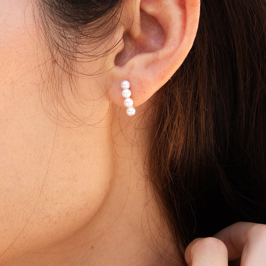 Stacked Baby Pearl 18k Gold Studs