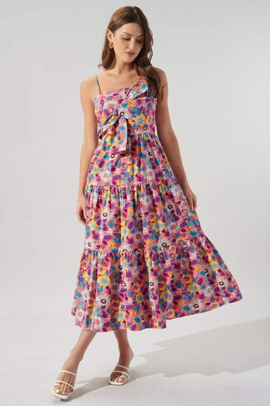 Sugarlips Zahara Floral Poplin Tie Chest Maxi Dress