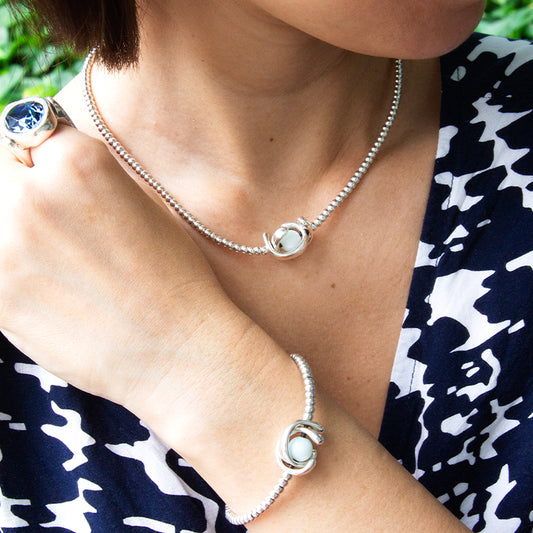UNOde50 Tight Moon Necklace Silver with Amazonite