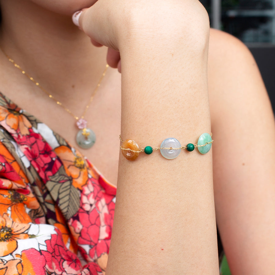 (PRE-ORDER) Tri-Colour Jade 18K Gold Bracelet