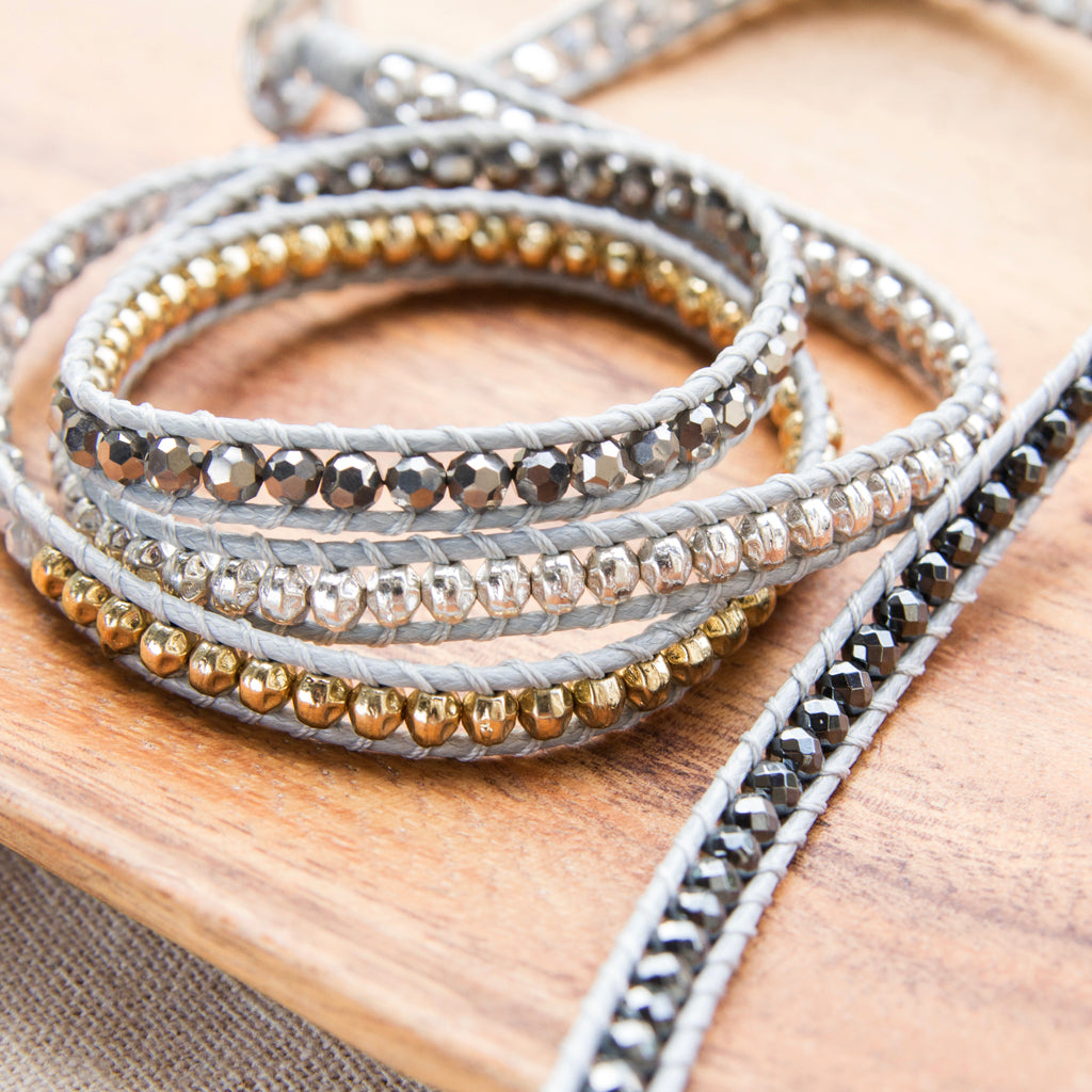 mixed metal beads wrap bracelet